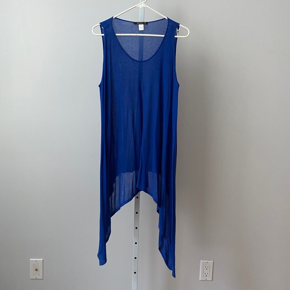 Kerisma Lyocell Flowy Relaxed Boho Lagenlook Sharkbite Hem Tank Top S Blue